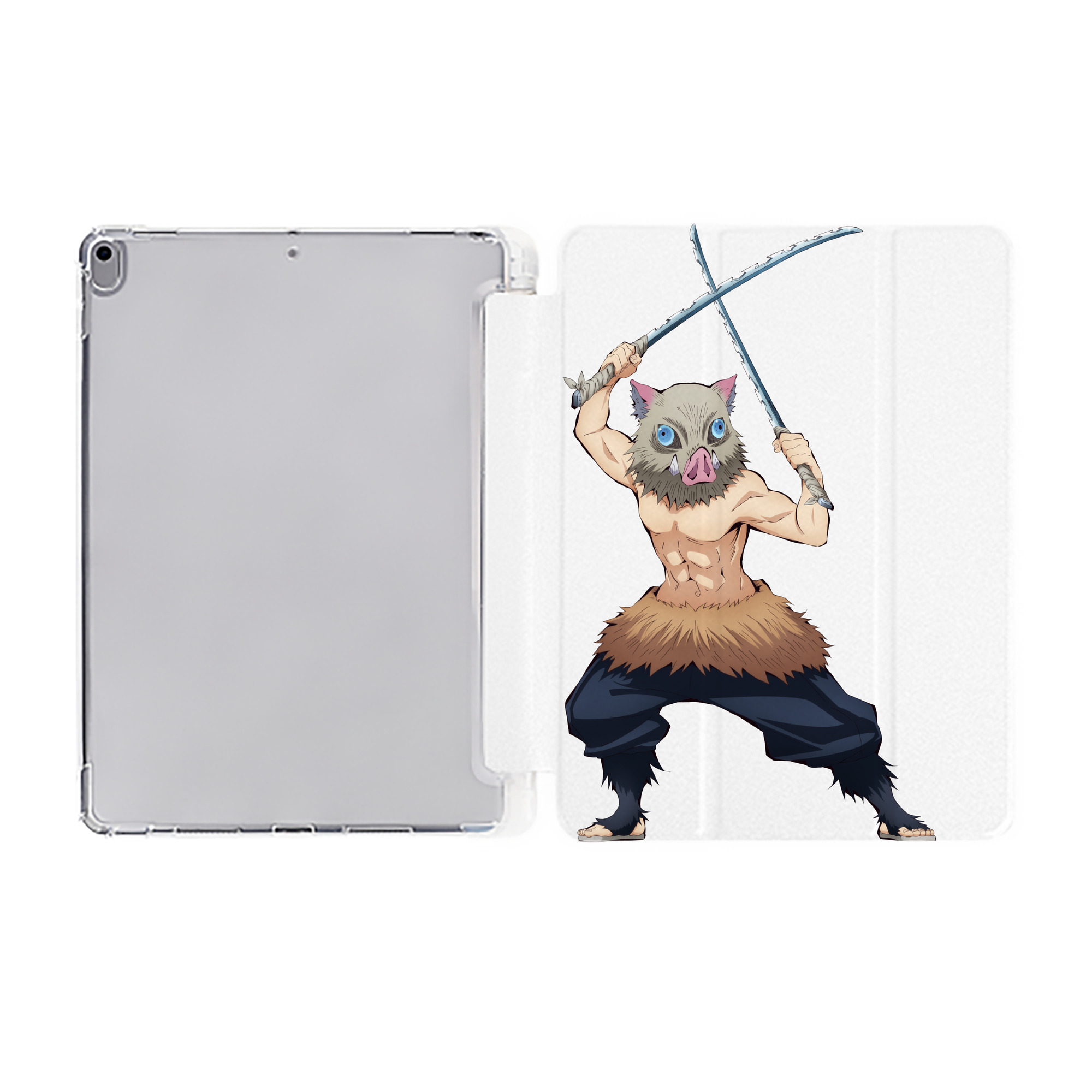 （画像用） 鬼滅の刃（きめつのやいば）嘴平 伊之助／はしびら いのすけ Hashibira Inosuke IPad ケース ペン収納付き 三つ折りスタンド PUレザー×シリコン 対応機種9.5/10.5/10.9インチ